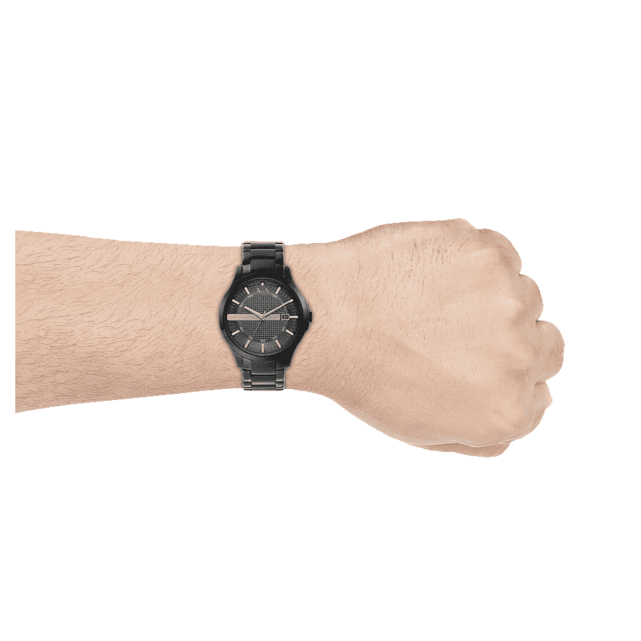 Armani Exchange Hampton Black Dial Black Steel Strap Watch For Men - AX7101