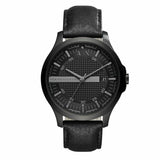 Armani Exchange Hampton Chronograph Black Dial Black Leather Strap Watch For Men - AX2400