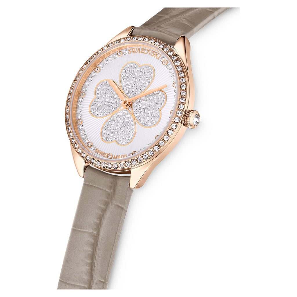 Swarovski Attract Clover Crystals Silver Dial Grey Leather Strap Watch for Women - 5653350