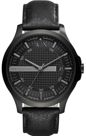 Armani Exchange Hampton Chronograph Black Dial Black Leather Strap Watch For Men - AX2400