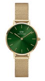 Daniel Wellington Petite Emerald Green Dial Gold Mesh Strap Watch For Women - DW00100481