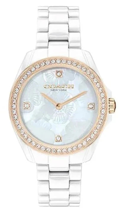 Coach Preston Mother of Pearl White Dial White Steel Strap Watch for Women - 14503662