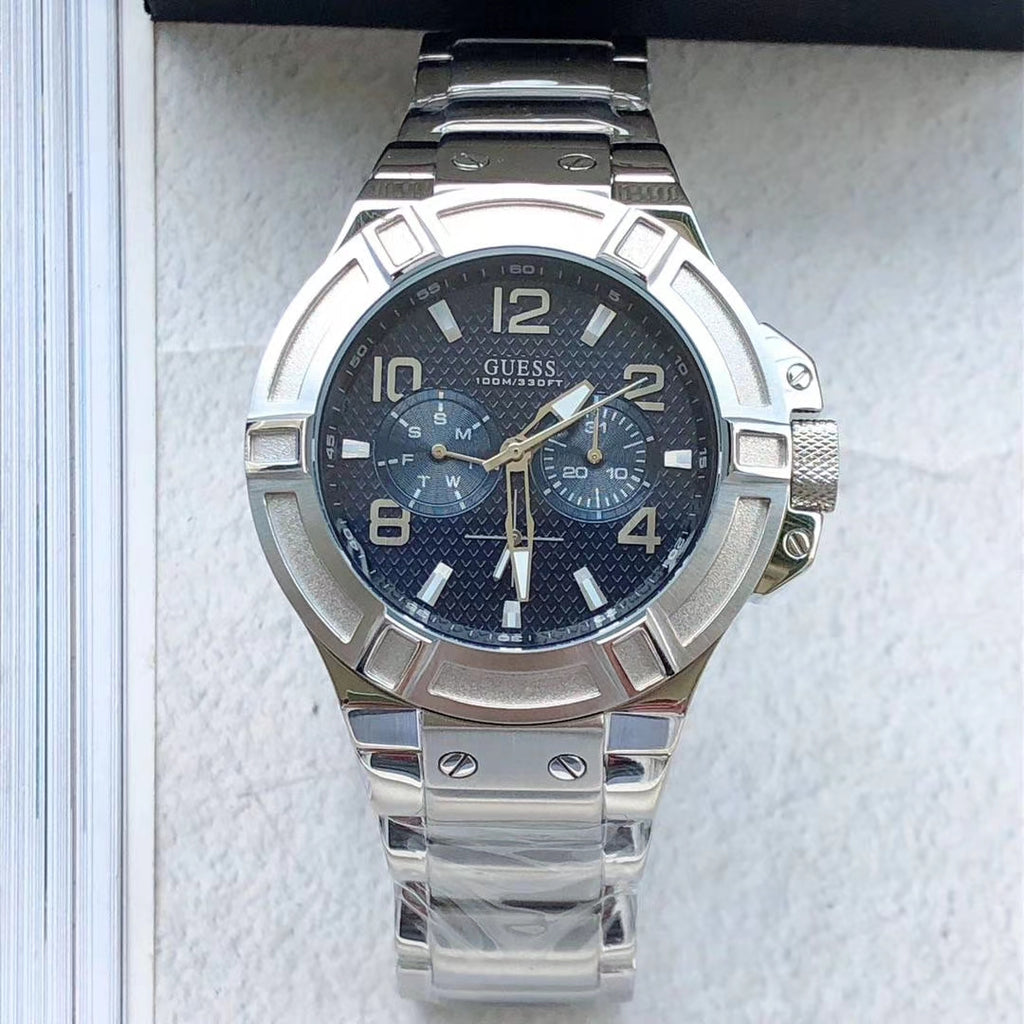 Guess Rigor Quartz Black Dial Silver Steel Strap Watch For Men - W0218G2