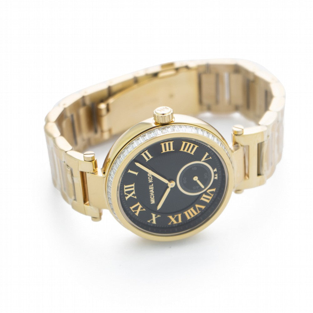 Michael Kors Skylar Black Dial Gold Steel Strap Watch for Women - MK5989
