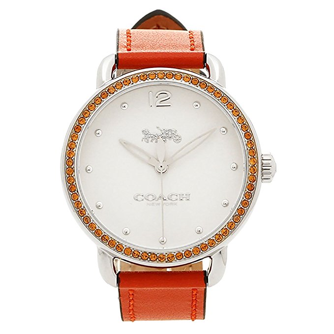 Coach Delancey White Dial Orange Leather Strap Watch for Women - 14502880