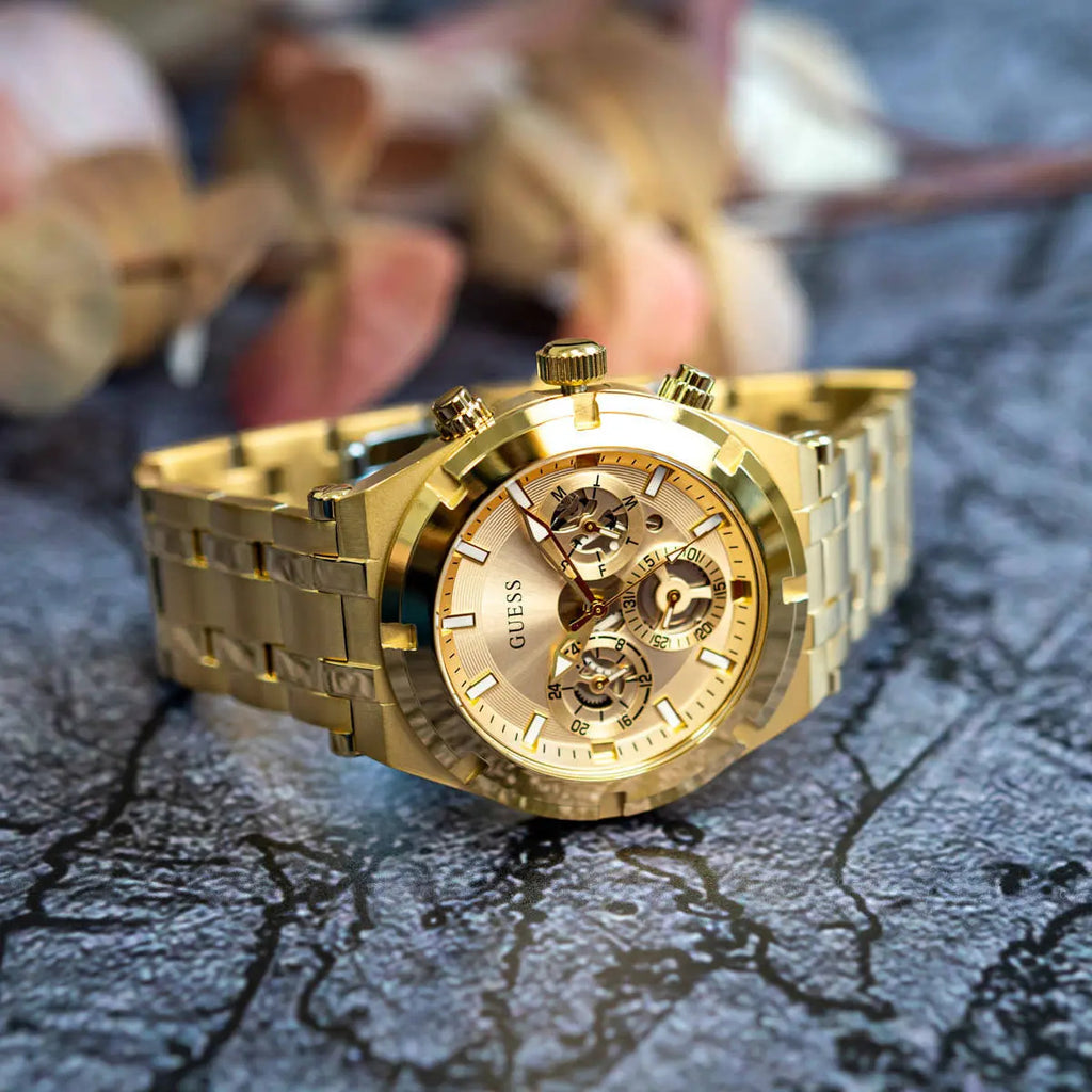 Guess Continental Gold Dial Gold Steel Strap Watch For Men - GW0260G4