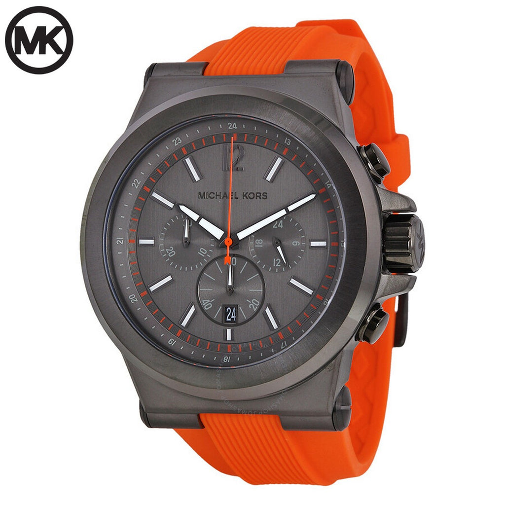 Michael Kors Dylan Chronograph Grey Dial Orange Rubber Strap Watch for Men - MK8296