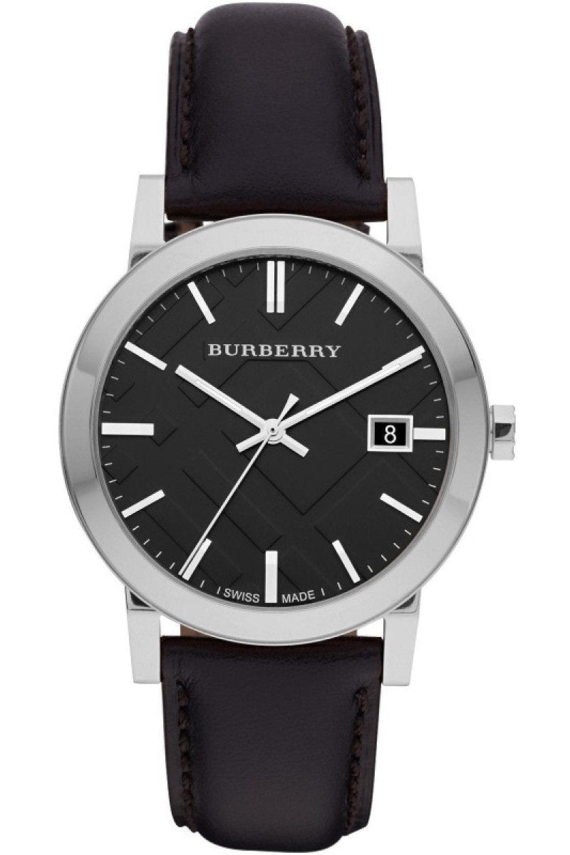 Burberry The City Black Dial Black Leather Strap Watch for Men - BU900