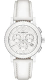 Burberry City Chronograph White Dial White Leather Strap Watch For Women - BU9701