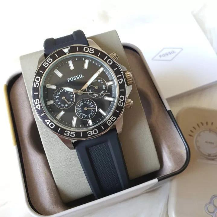 Fossil Bannon Multifunction Black Dial Black Silicone Strap Watch for Men - BQ2494
