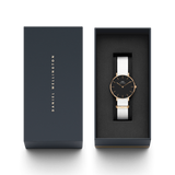 Daniel Wellington Classic Petite Dover Black Dial White NATO Strap Watch For Women - DW001000314