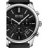 Hugo Boss Time One Chronograph Black Dial Black Leather Strap Watch for Men - 1513430