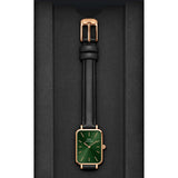 Daniel Wellington Quadro Pressed Melrose Emerald Green Dial Black Leather Strap Watch For Women - DW00100446
