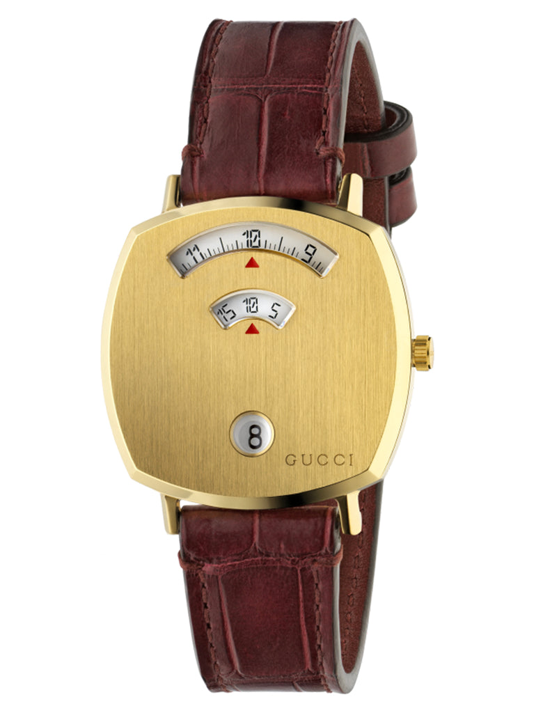 Gucci Grip Quartz Gold Dial Maroon Leather Strap Watch For Women - YA157402
