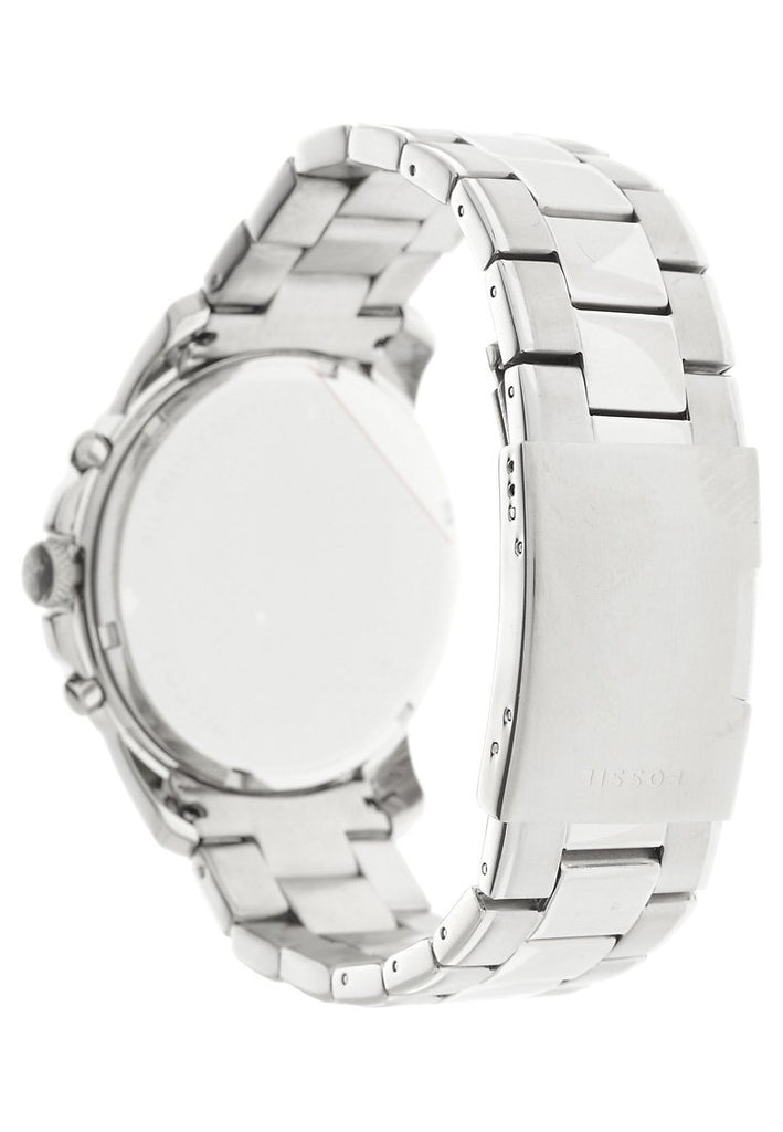 Fossil Grant Chronograph Black Dial Silver Steel Strap Watch for Men - FS4736