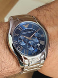 Emporio Armani Chronograph Quartz Blue Dial Silver Steel Strap Watch For Men - AR11082
