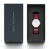Daniel Wellington Roselyn 3A Petite White Dial Ruby Red NATO Strap Watch For Women - DW00100292