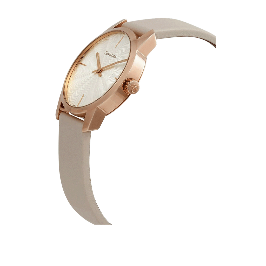 Calvin Klein City Silver Dial White Leather Strap Watch for Women - K2G236X6