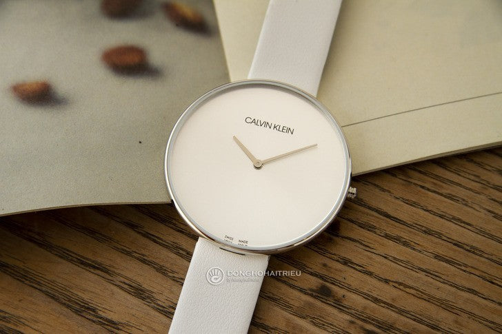 Calvin Klein Full Moon White Dial White Leather Strap Watch for Women - K8Y231L6