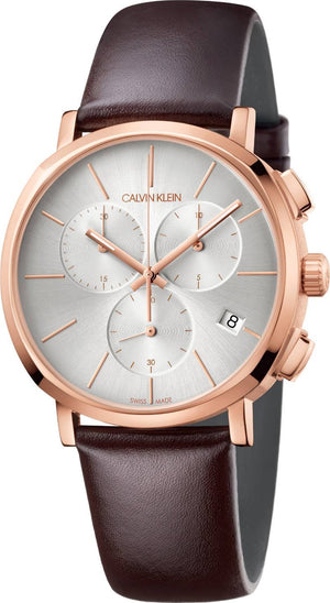 Calvin Klein Posh Chronograph White Dial Brown Leather Strap Watch for Men - K8Q376G6