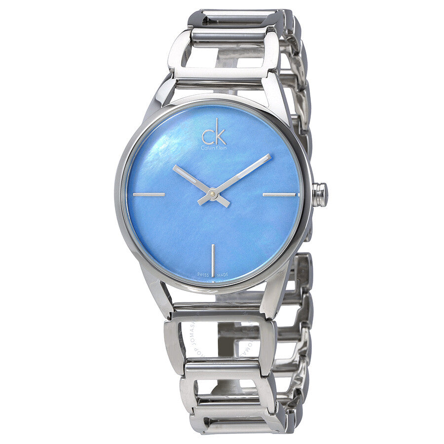 Calvin Klein Stately Blue Mother of Pearl Dial Silver Steel Strap Watch for Women - K3G2312N
