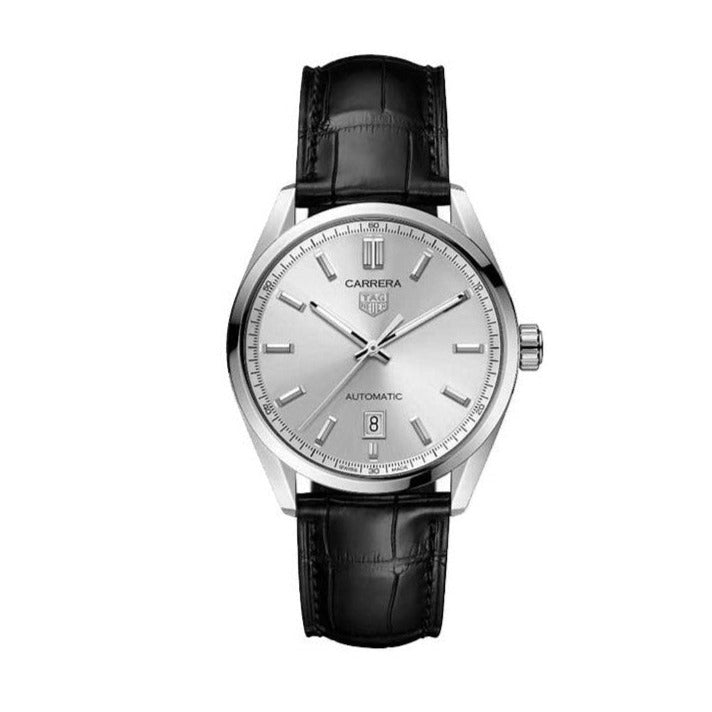 Tag Heuer Carrera Date Silver Dial Black Leather Strap Watch for Men - WBN2111.FC6505