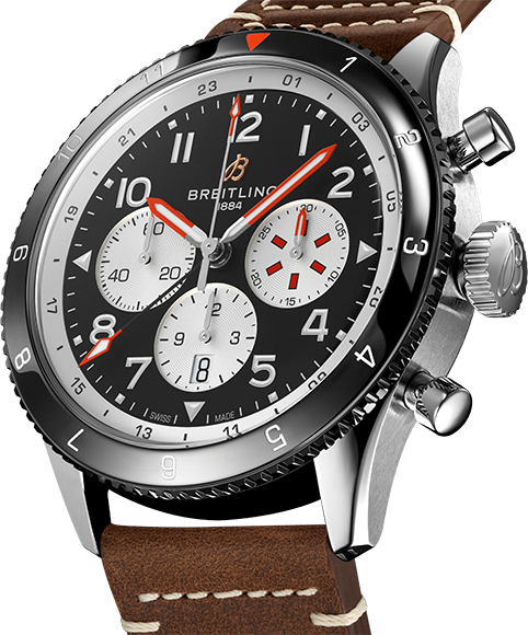 Breitling Super Avi B04 Chronograph GMT 46 Mosquito Black Dial Brown Leather Strap Watch for Men - YB04451A1B1X1
