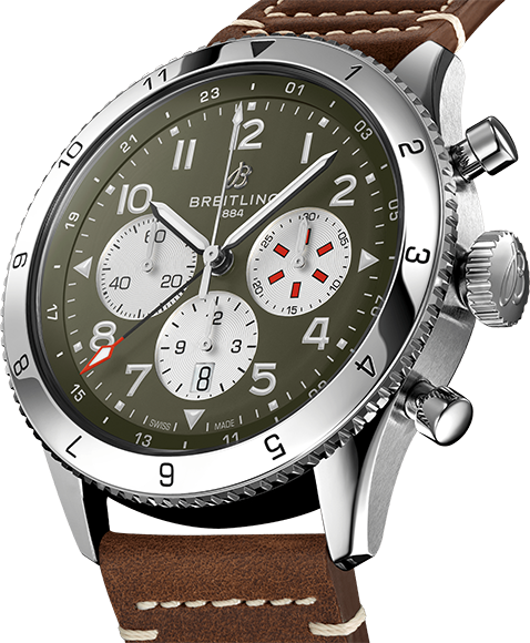 Breitling Super Avi B04 Chronograph GMT 46 Curtiss Warhawk Green Dial Brown Leather Strap Watch for Men - AB04452A1L1X1