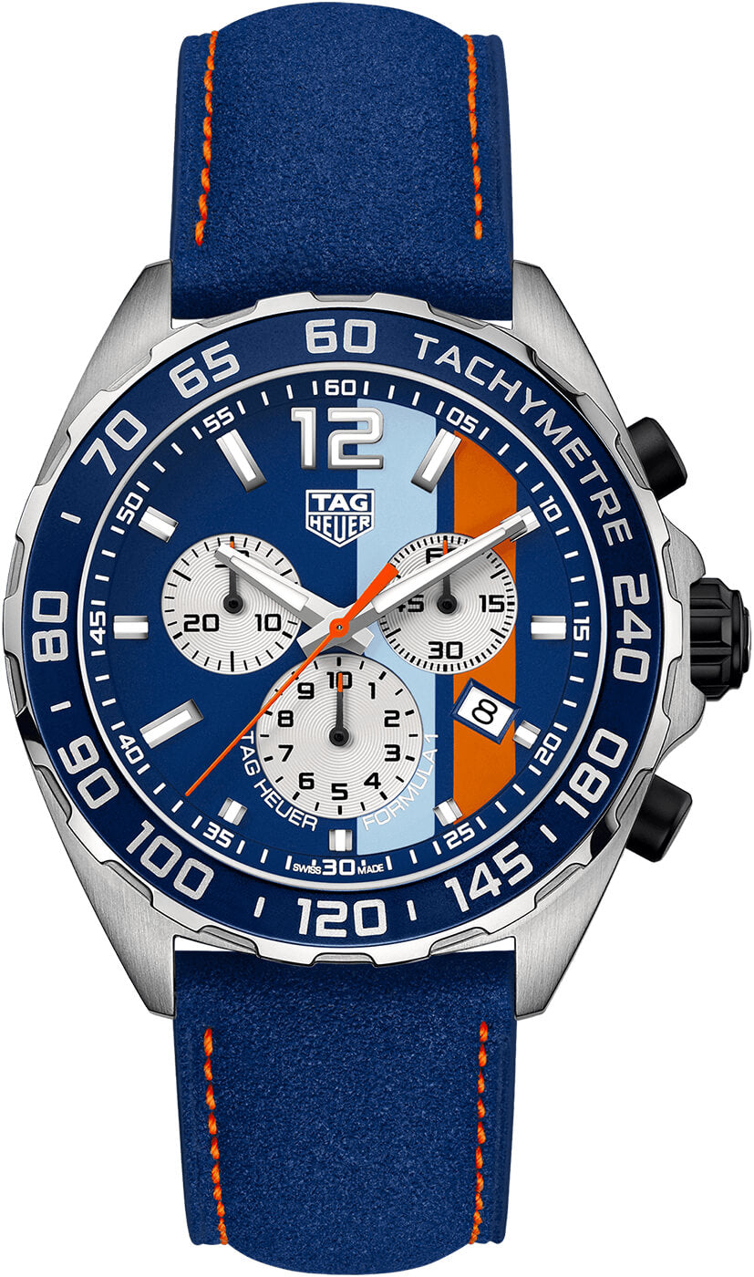 ❤*️様 TAG Heuer Gulf Edition 時計 Tag Heuer Formula 1 Gulf Edition Blue Dial Blue Leather Strap Watch fo