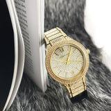 Michael Kors Kerry Crystals Gold Dial Gold Steel Strap Watch For Women - MK3360