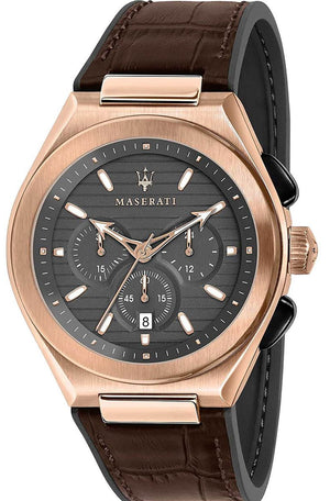 Maserati Triconic Chronograph Grey Dial Brown Leather Strap Watch For Men - R8871639003