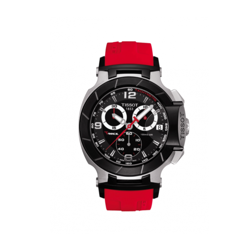 Tissot T Race Chronograph Black Dial Red Rubber Strap Watch for Men - T048.417.27.057.01