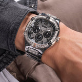 Guess Duke Glitz Black Dial Silver Steel Strap Watch For Men - GW0576G1