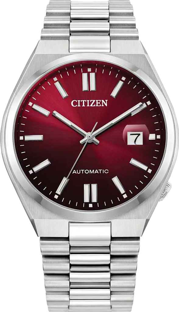 Citizen Tsuyosa Automatic Red Dial Silver Steel Strap Watch For Men - NJ0150-56W