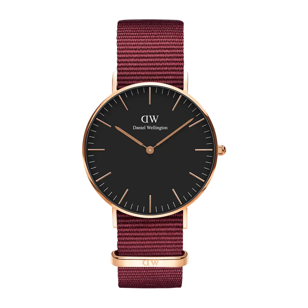 Daniel Wellington Classic Roselyn Black Dial Maroon Nylon Strap Watch For Women - DW00100273