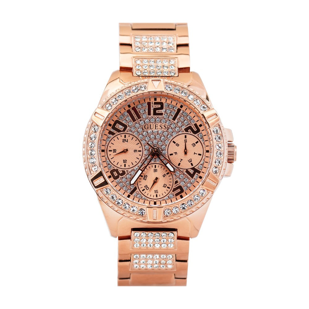 Guess Frontier Diamonds Rose Gold Dial Rose Gold Steel Strap Watch For Women - W1156L3