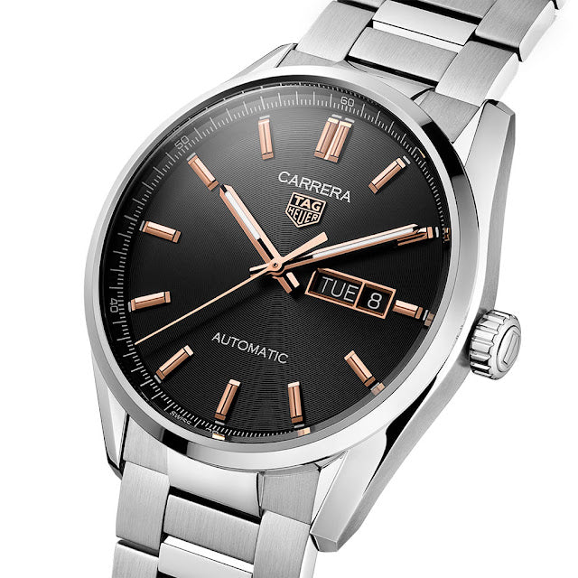 Tag Heuer Carrera Day Date Black Dial Silver Steel Strap Watch for Men - WBN2013.BA0640