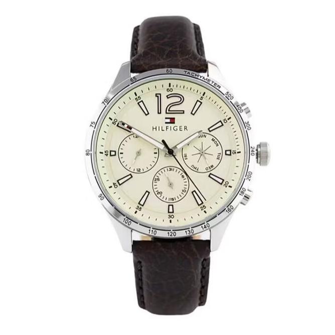 Tommy Hilfiger Gavin Chronograph White Dial Brown Leather Strap Watch for Men - 1791467