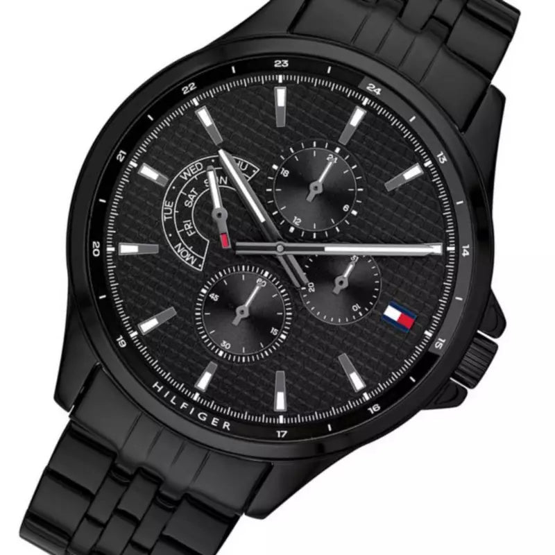 Tommy Hilfiger Shawn Quartz Black Dial Black Steel Strap Watch for Men - 1791611