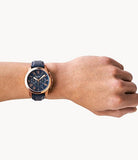 Fossil Grant Chronograph Blue Dial Blue Leather Strap Watch for Men - FS4835