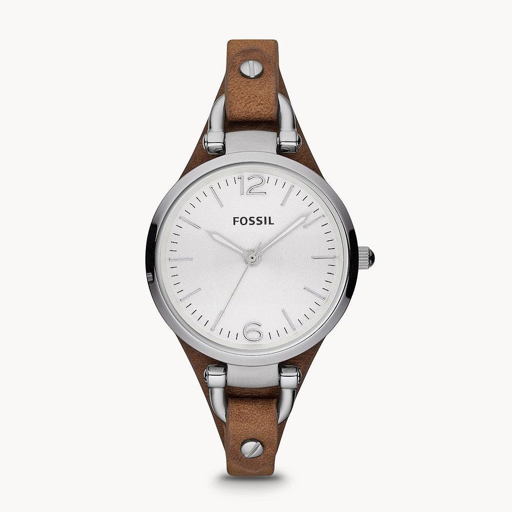 Fossil Georgia White Dial Brown Leather Strap Watch for Women - ES3060