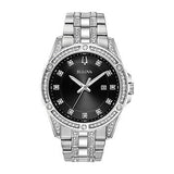 Bulova Crystal Collection Black Dial Silver Steel Strap Watch for Men - 96K104
