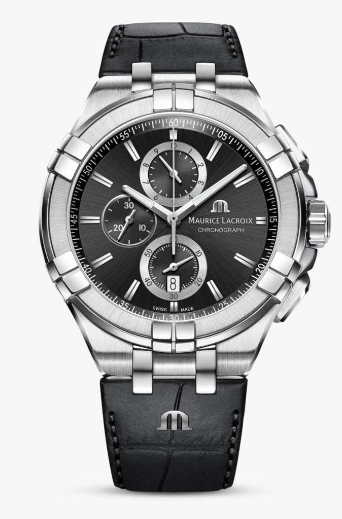 Maurice Lacroix Aikon Chronograph Black Dial Black Leather Strap Watch for Men - AI1018-SS001-330-1