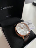 Calvin Klein Posh Chronograph White Dial Brown Leather Strap Watch for Men - K8Q376G6