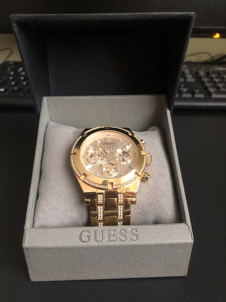 Guess Continental Diamonds Gold Dial Gold Steel Strap Watch for Men - GW0261G2