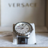 Versace Univers White Dial Brown Leather Strap Watch for Men - VEBK00118