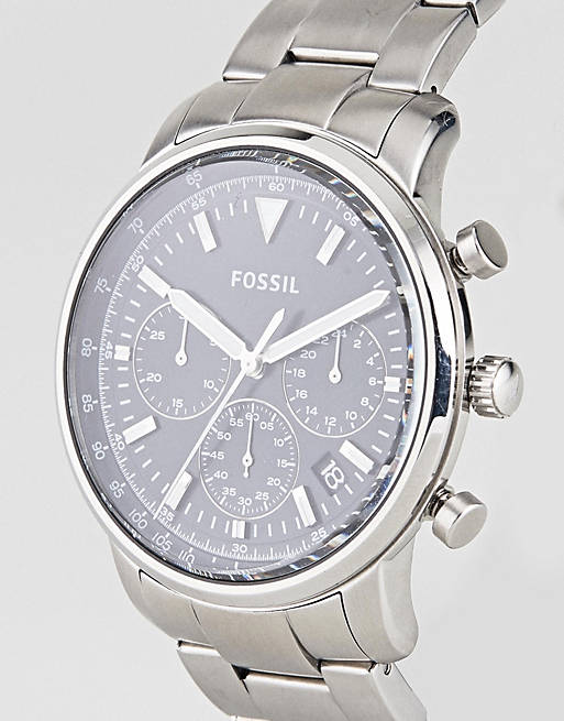 Fossil Goodwin Chronograph Black Dial Silver Steel Strap Watch for Men - FS5412