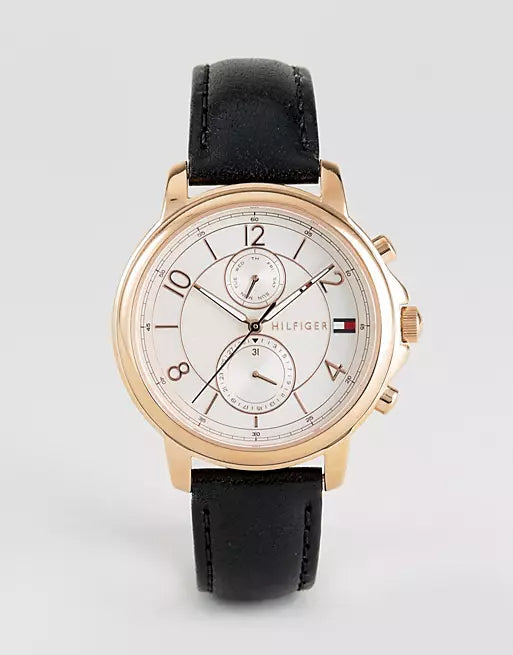 Tommy Hilfiger Claudia White Dial Black Leather Strap Watch for Women - 1781817