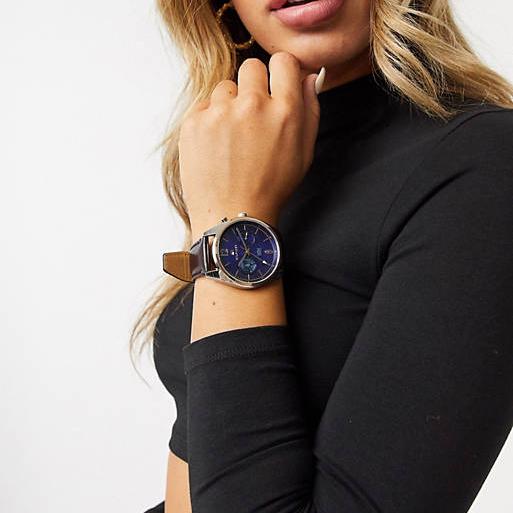 Tommy Hilfiger Deacan Blue Dial Brown Leather Strap Watch for Men - 1791549