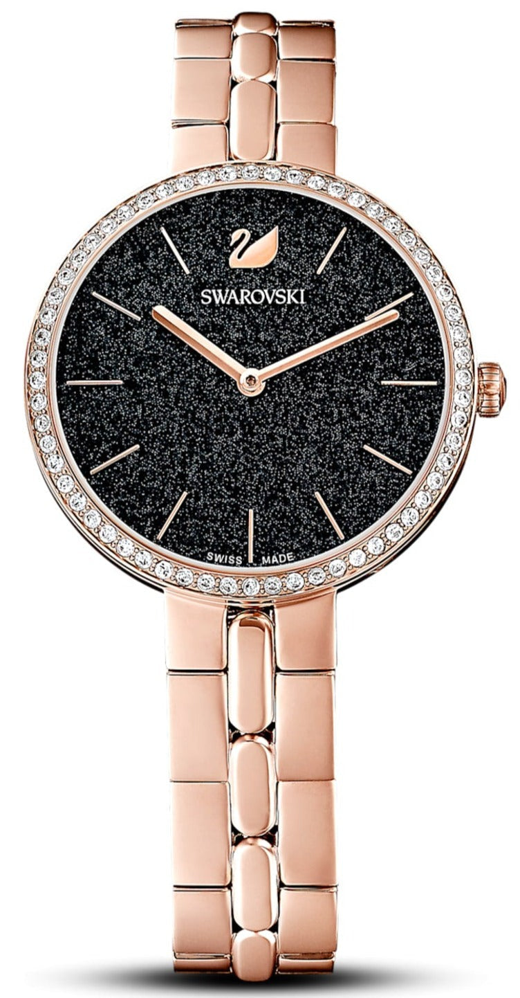 Swarovski Cosmopolitan Black Dial Rose Gold Steel Strap 